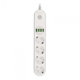 Prelungitor cu protectie Serioux, 4 prize schuko, input 100-240V, 50- 60Hz, output (Total): 2500W - 10A, 4 porturi USB, 4 portur