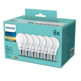 Set 6x bec LED Philips E27, 8W(60W), 220-240V, lumina alba calda 27...