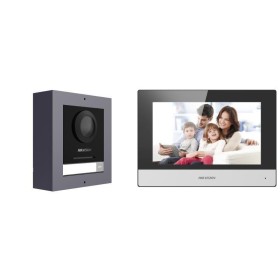 Kit videointercom IP Hikvision DS-KIS602(B), contine: DS-KD8003- IME1(B)/Surface × 1, DS-KH6320-WTE1 × 1, 4-port standard PoE sw