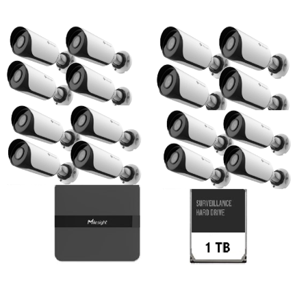 Kit supraveghere video Milesight 16 buc camera Bullet MS-C2964-UPD + 1buc NVR MS-N5016-PE