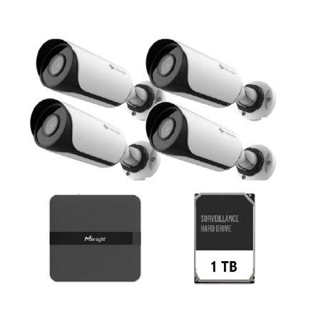 Kit de supraveghere video Milesight 4 camere Bullet MS-C2964-UPD + NVR MS-N1004-UPC