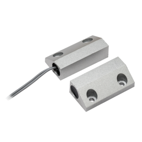 Contact magnetic aplicabil de mica putere destinat semnalizarii starii unei usi de metal. Contactul este inchis in prezenta magn