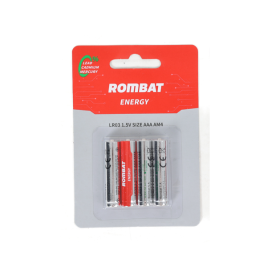 Bateriile alcaline Rombat se comercializează la cutie colectiva de 12 blistere a câte 4 bucăți. ➢ Tensiune nominală: 1,5V ➢ Temp