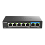 D-Link switch DMS-107, 7 porturi, Standarde si protocoale: IEEE 802.3 10BASE-T,  IEEE 802.3u 100BASE-TX,  IEEE 802.3ab 1000BASE-