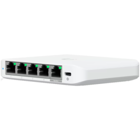 Ubiquiti 5-port 2.5G switch that can be powered with PoE or a USB-C adapter 4x 2.5 GbE ports, 2.5 GbE PoE input port for power