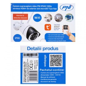 Camera supraveghere video PNI IP649 cu IP, 2MP 1080P, WiFi, slot card micro SD, compatibila cu aplicatia Tuya Smart, Culoare:  A