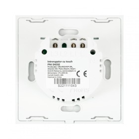 Intrerupator dublu cu touch PNI SH202 din sticla, alb cu LED indicator, Butoane iluminate - Butoane tactile - Front din sticla, 